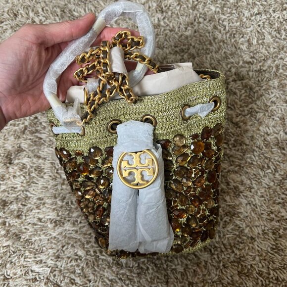 Tory Burch Fleming Soft Crochet Jewel Mini Bucket Bag - Picture 6 of 8